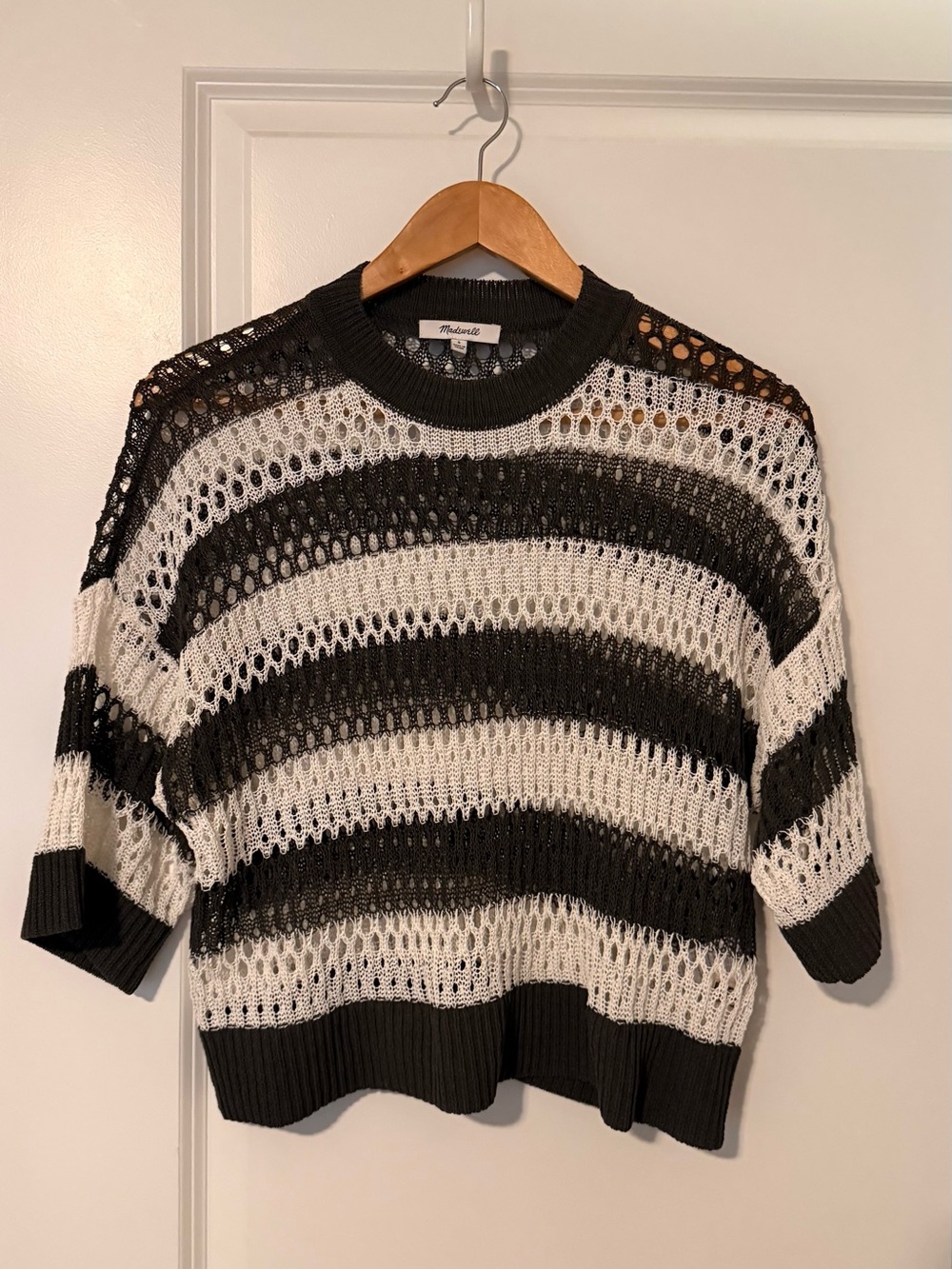 Madewell Open-Knit Pullover in Black & Cream Detail